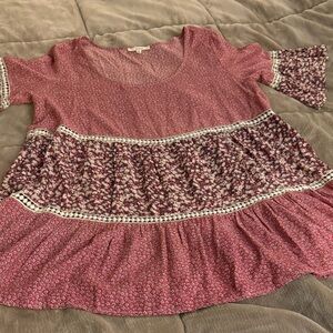 Easel Floral Short Sleeve Top with Lace